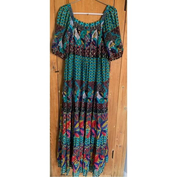 Anthropologie Abstract blue/green metallic maxi dress NWT - Picture 5 of 14